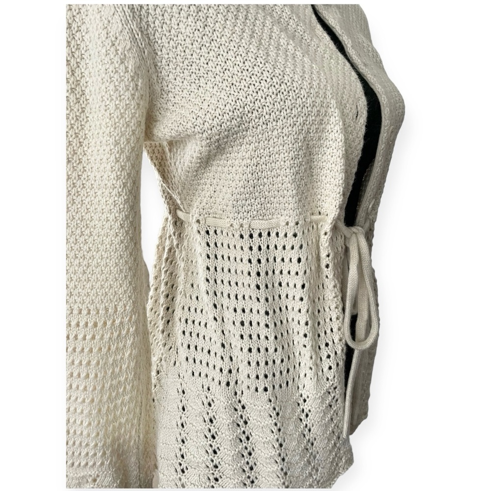 Charter Club womens crochet button up beige cardigan ivory Medium cottage angora - Picture 4 of 6